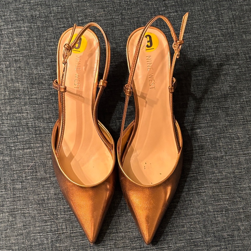 Nine West Metallic Copper Slingback Heels
